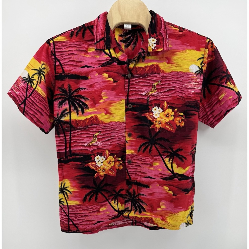 Palmwave Hawaiian Shirt Men's Size XL Cotton Red Floral Tropical Beach Aloha